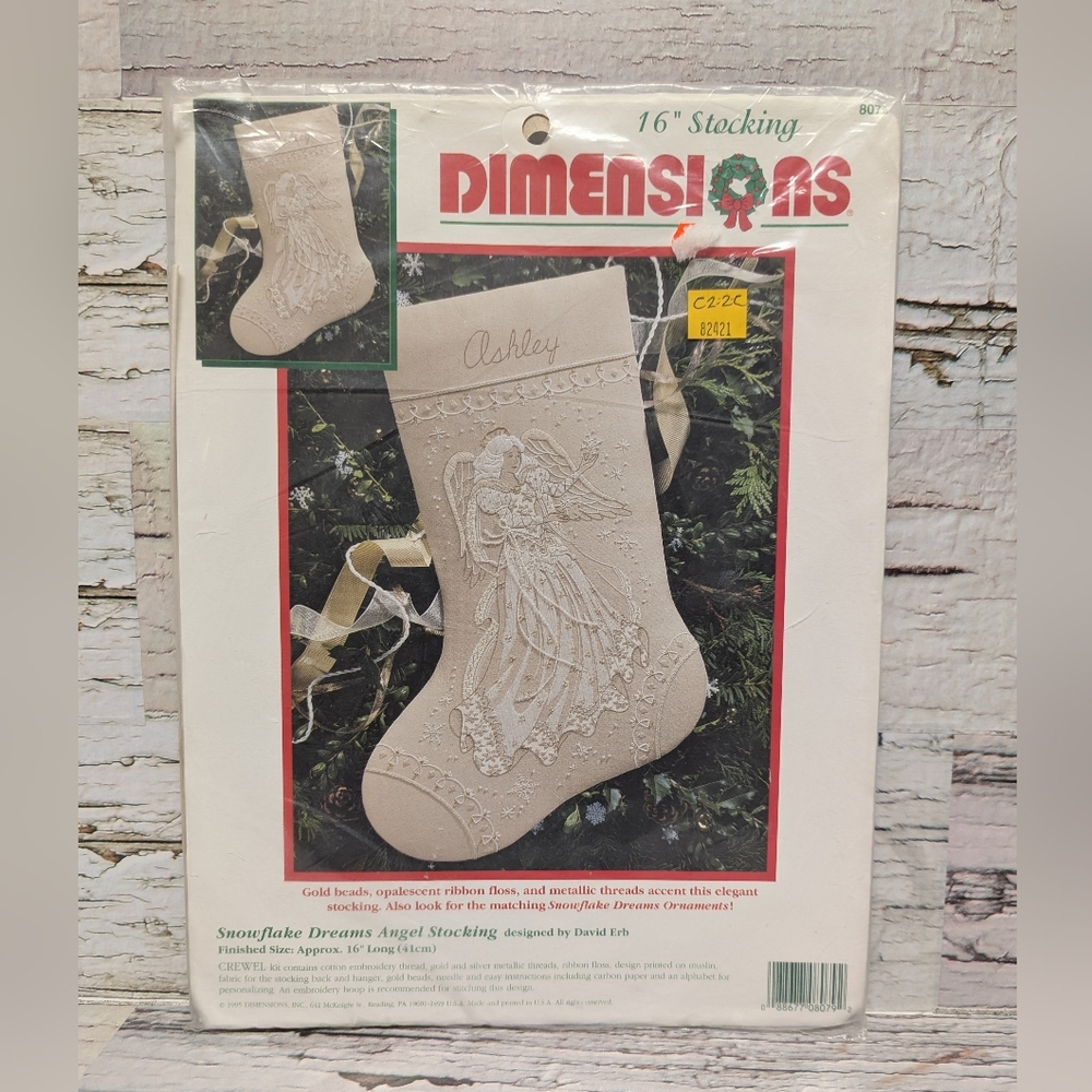 NEW Vintage 1995 Dimensions Snowflake Dreams Angel Stocking Crewel Kit 8079